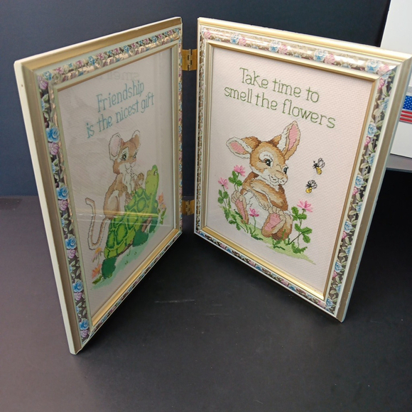 Needlepoint Finished In Frame Desk Decor Gorgeous! Turtle Rabbit Mouse Canada - Picture 11 of 16